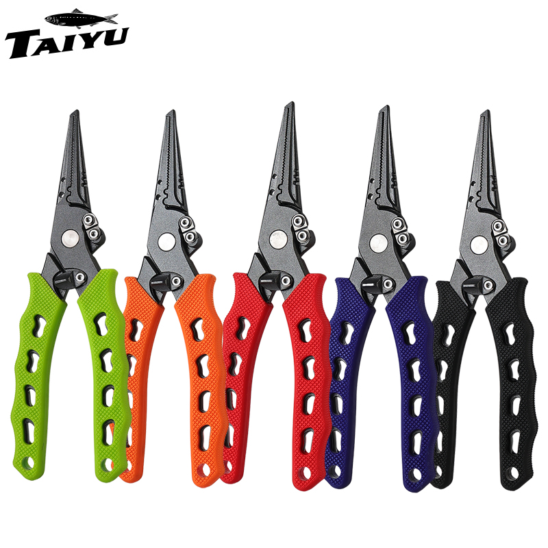 Fishing Hook Sharpener - TAIYU 5-kleurige roestvrijstalen kunstaastang, visserijtang, lijnsnijder,