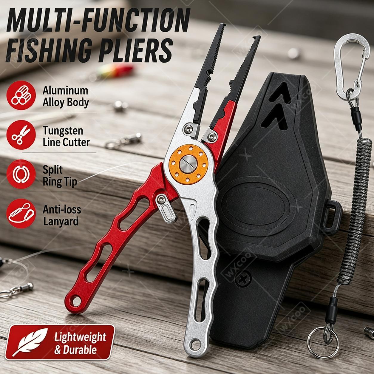 Fishing Hook Sharpener - WXCOO Splitringtang Haakverwijderaar Wolframcarbide Vlechtensnijder Aluminium